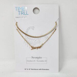 Time And Tru Scorpio Necklace Set 16" & 18" Gold Chains With Extenders